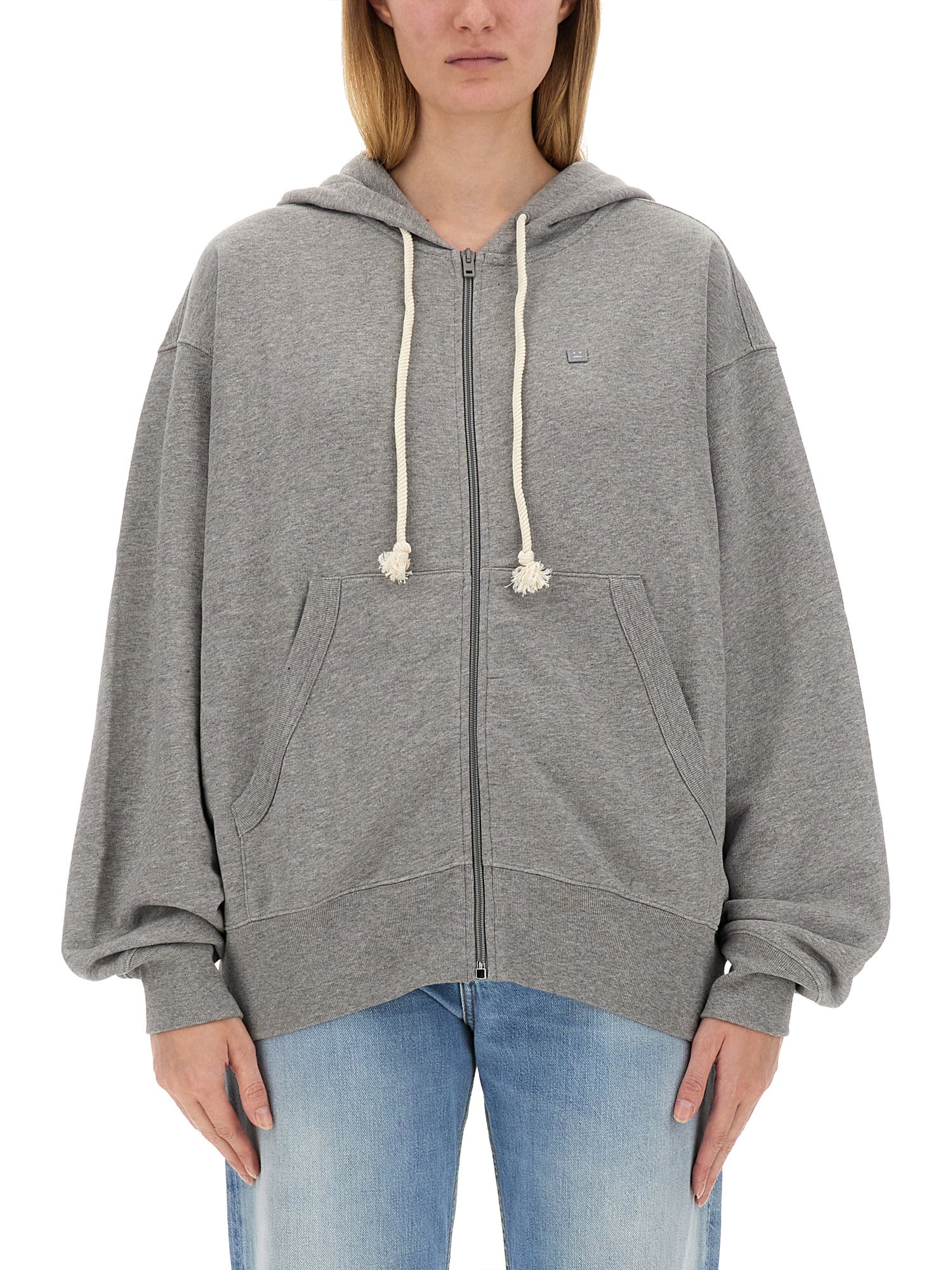 ACNE STUDIOS    ZIPPERED SWEATSHIRT WITH FACE PATCH