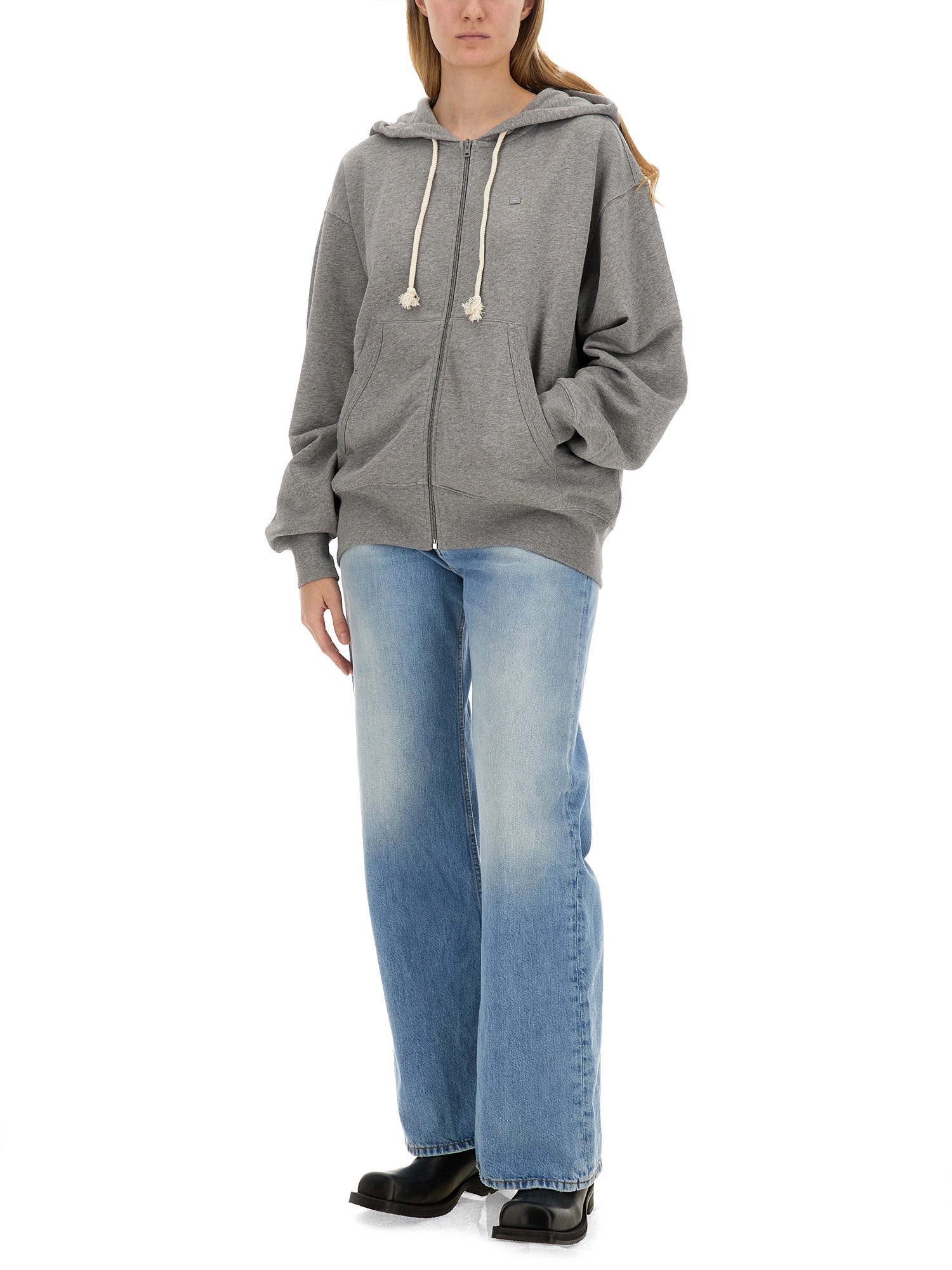 ACNE STUDIOS    ZIPPERED SWEATSHIRT WITH FACE PATCH