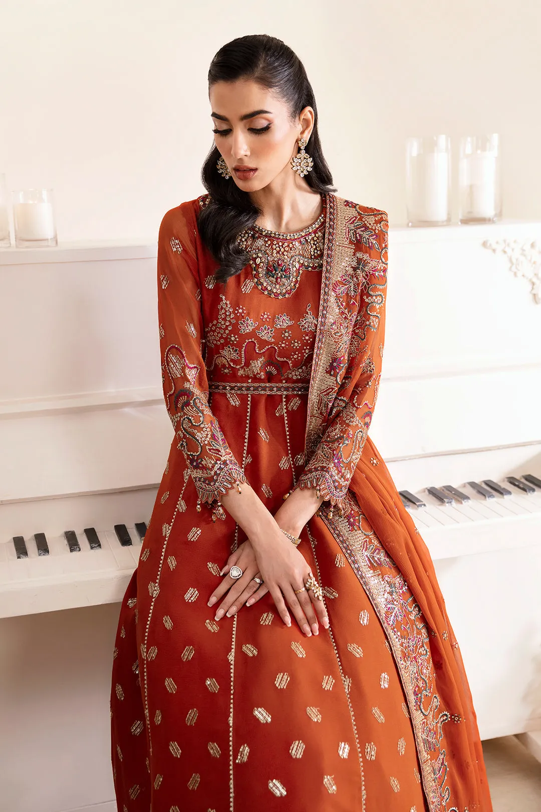 Alizeh Fashion Reena Handcrafted Chiffon Unstitched 3Pc Suit AF-HM-4014-Rustic