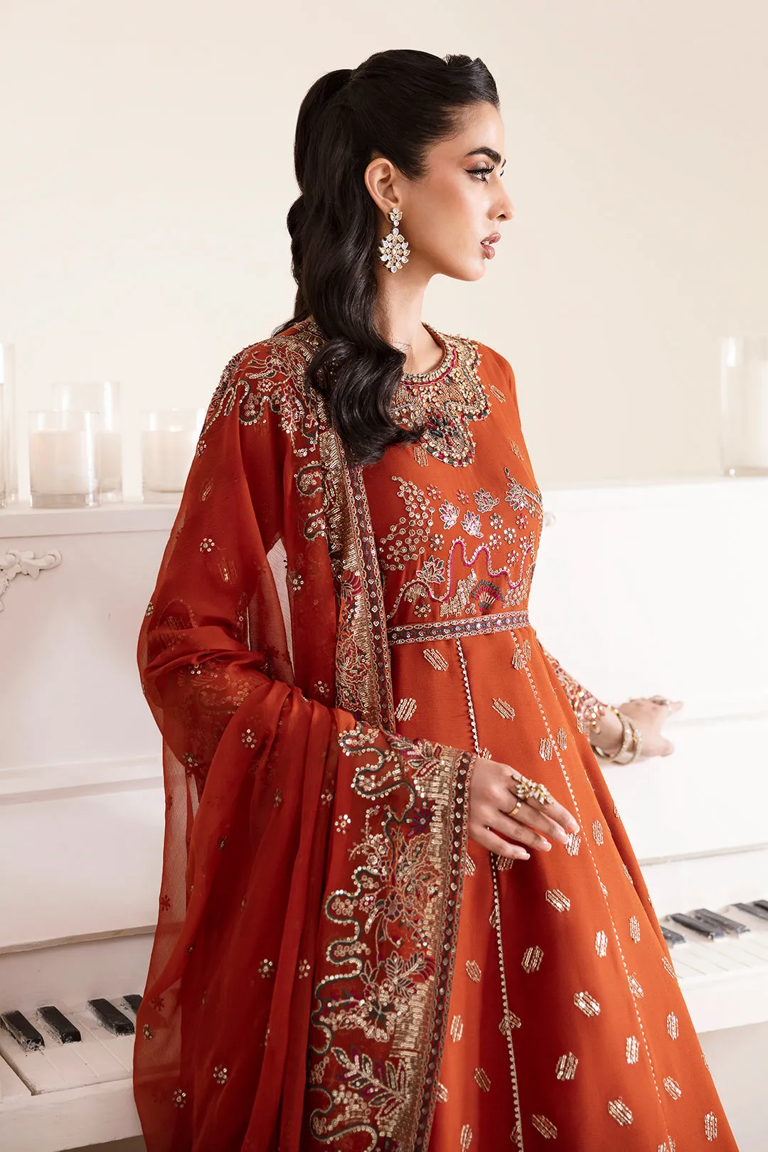 Alizeh Fashion Reena Handcrafted Chiffon Unstitched 3Pc Suit AF-HM-4014-Rustic