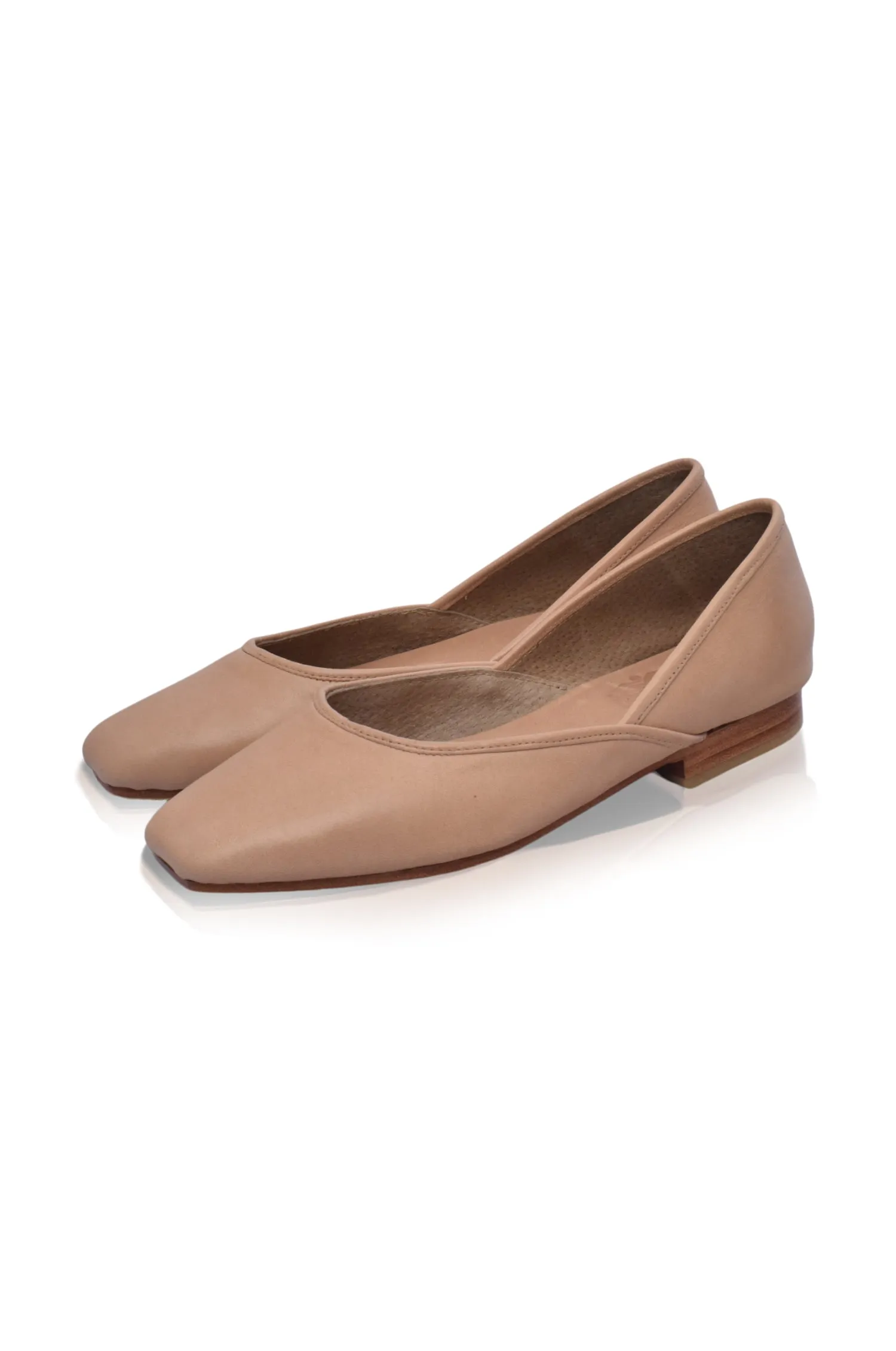 Amore Square Toe Ballet Flats in Beige