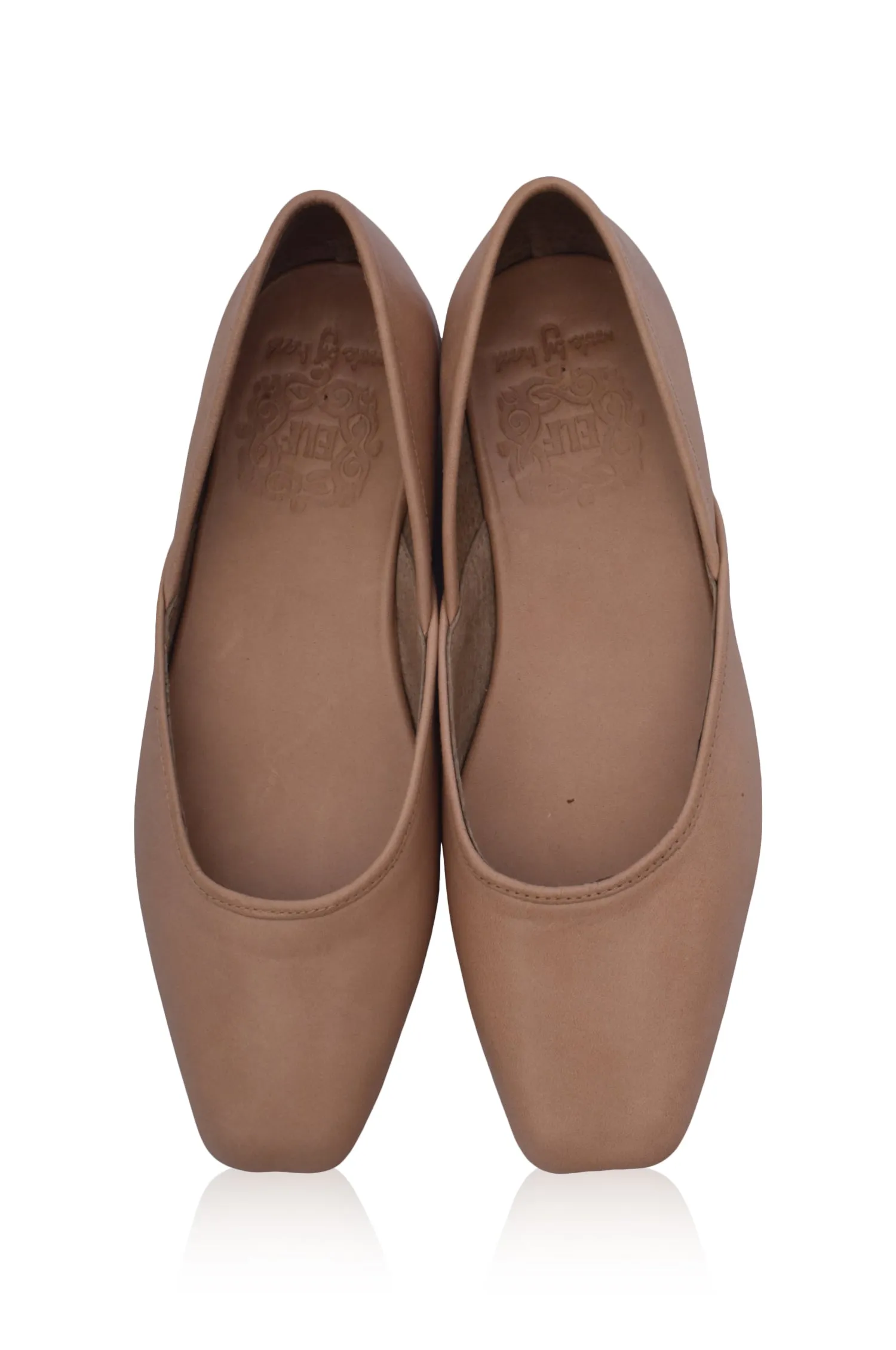 Amore Square Toe Ballet Flats in Beige