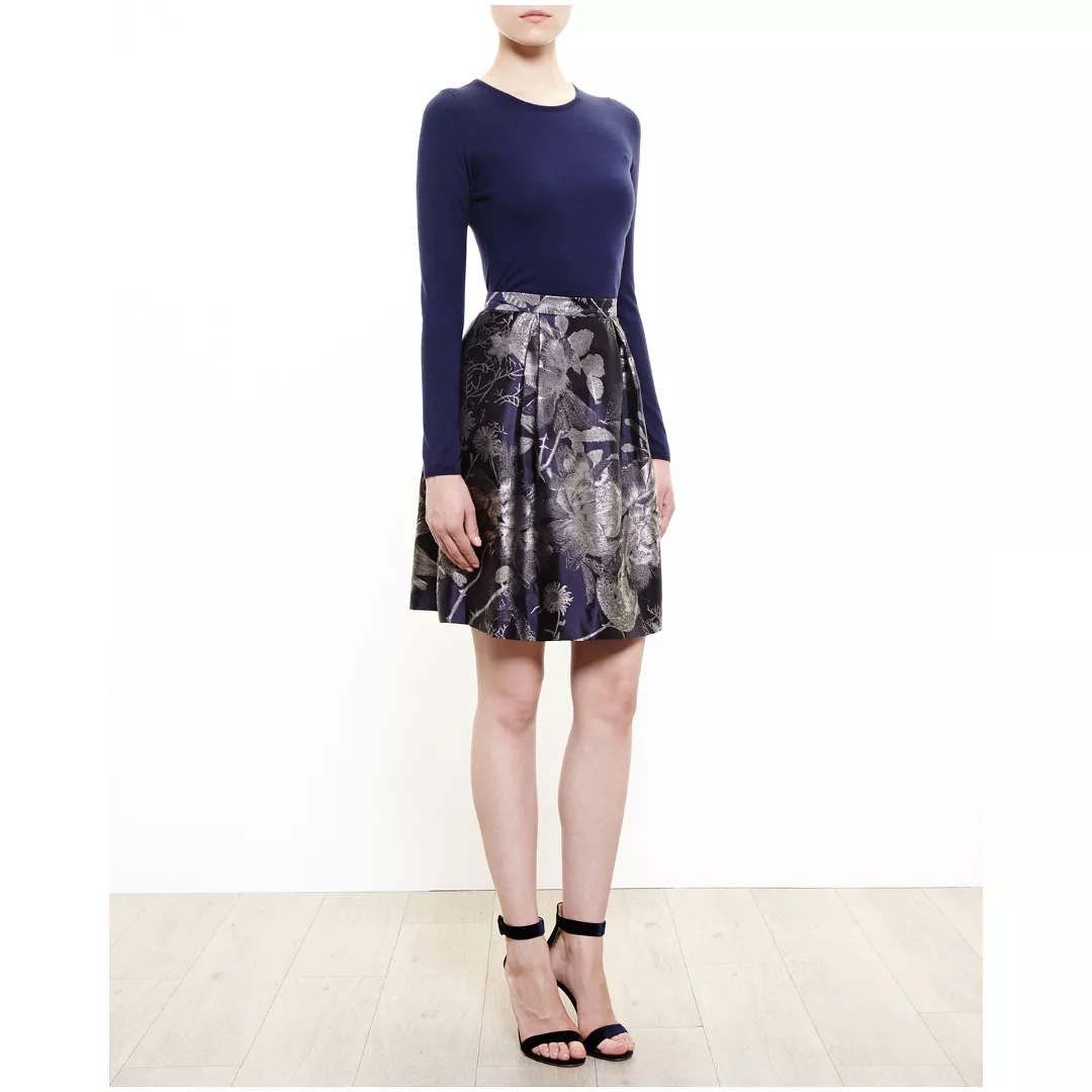 BETH FLORAL JACQUARD SKIRT BLUE