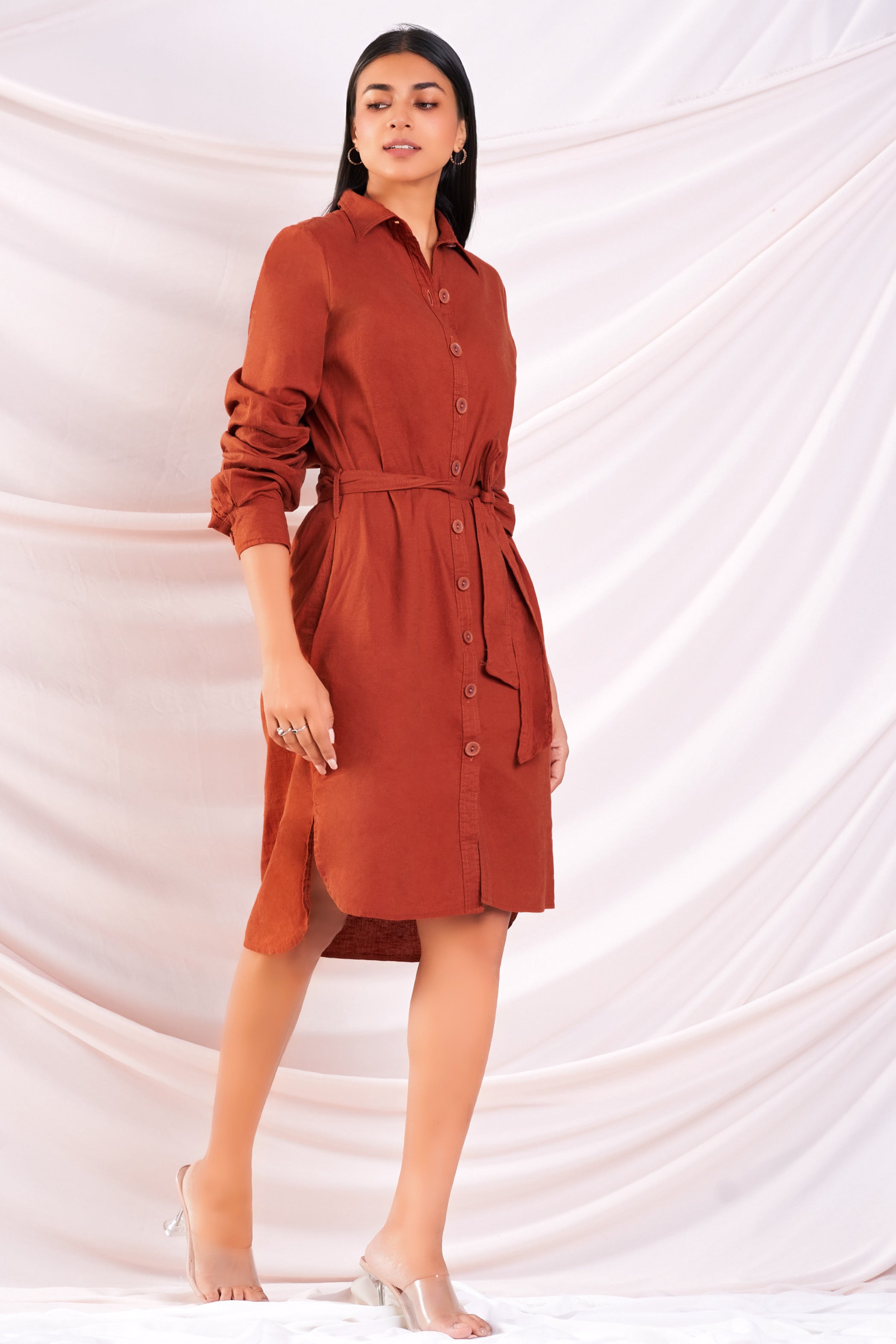 Brown Linen Shirt Dress