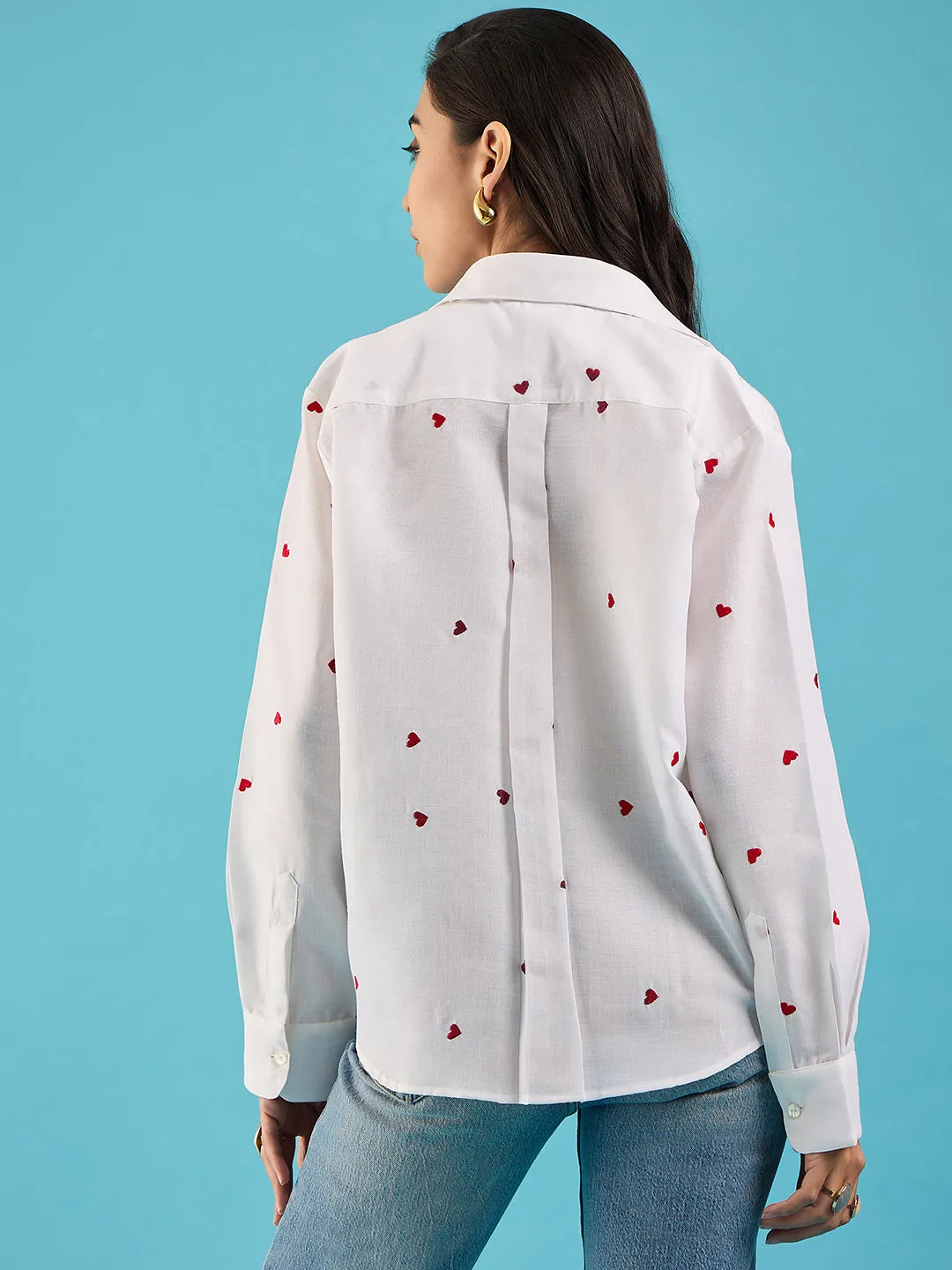 Embroidered Cotton Shirt with Hearts