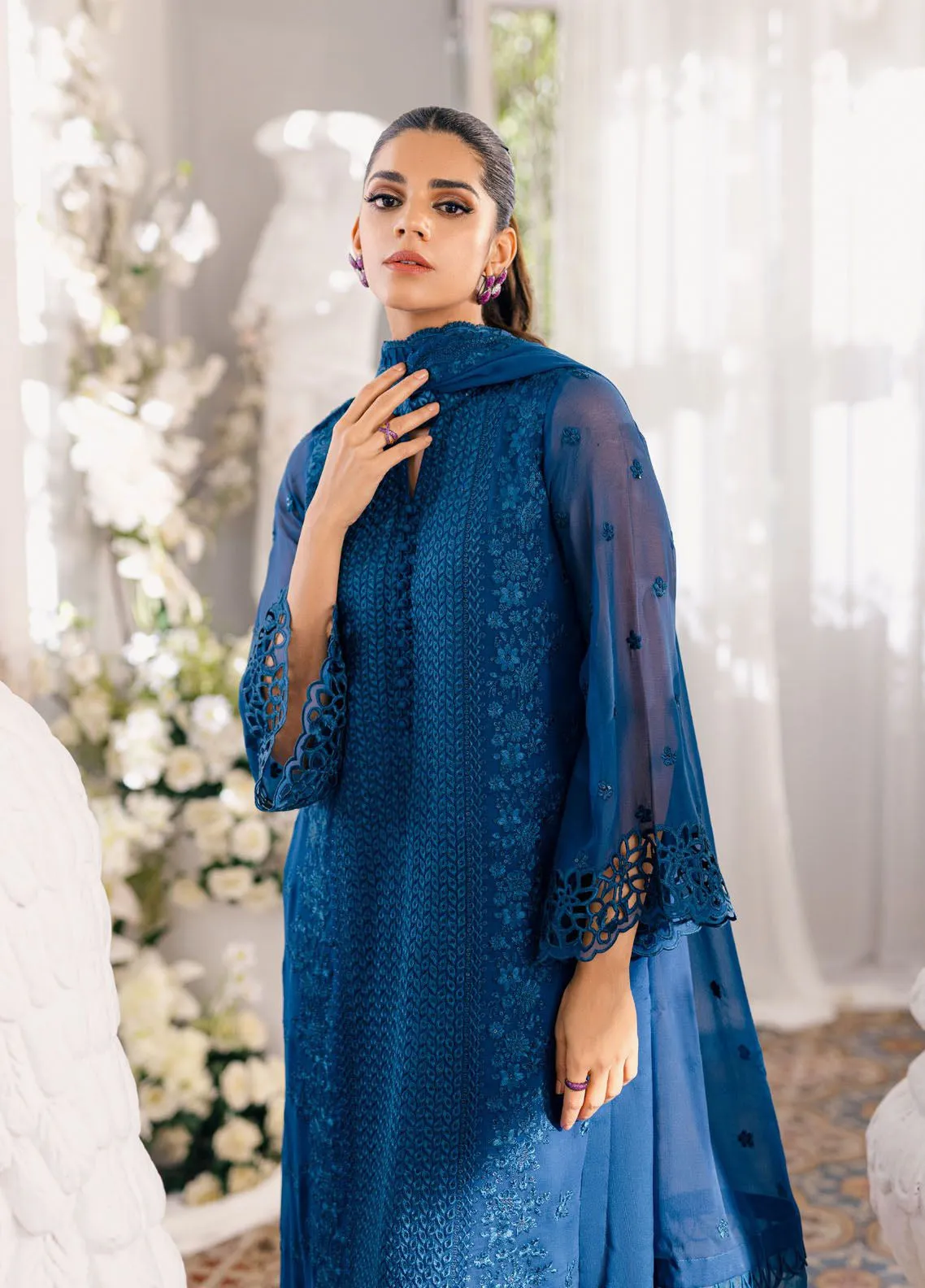 Ensembles By Azure Embroidered Chiffon 3 Piece Unstitched Suit AZU24EF ES-055 GALACTIC GLOW