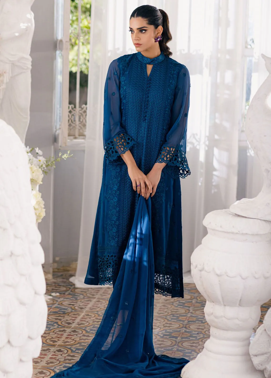 Ensembles By Azure Embroidered Chiffon 3 Piece Unstitched Suit AZU24EF ES-055 GALACTIC GLOW