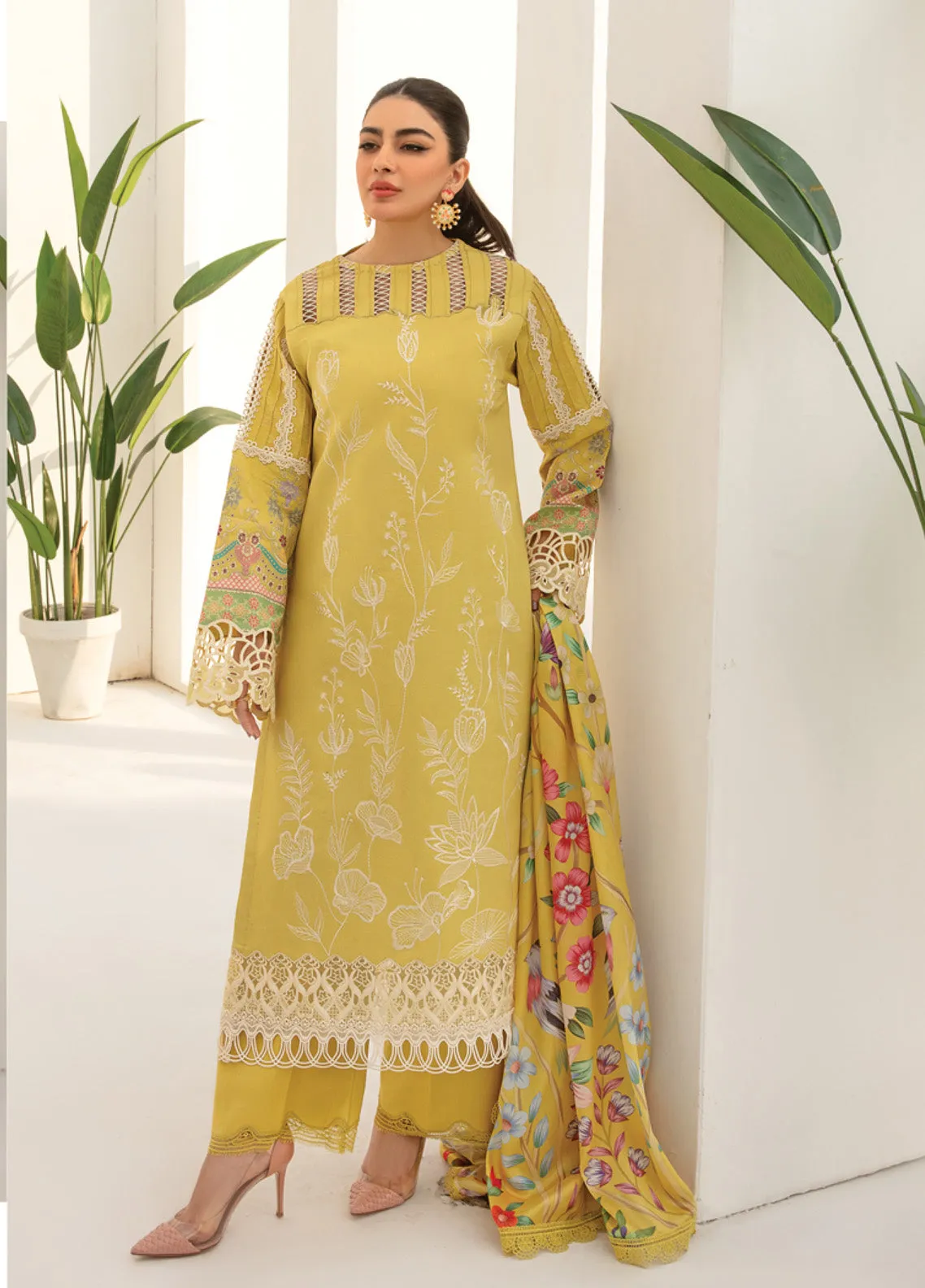 Florance By Rang Rasiya Embroidered Premium Lawn 3 Piece Unstitched Suit RR24FEL D06 SUNSHINE