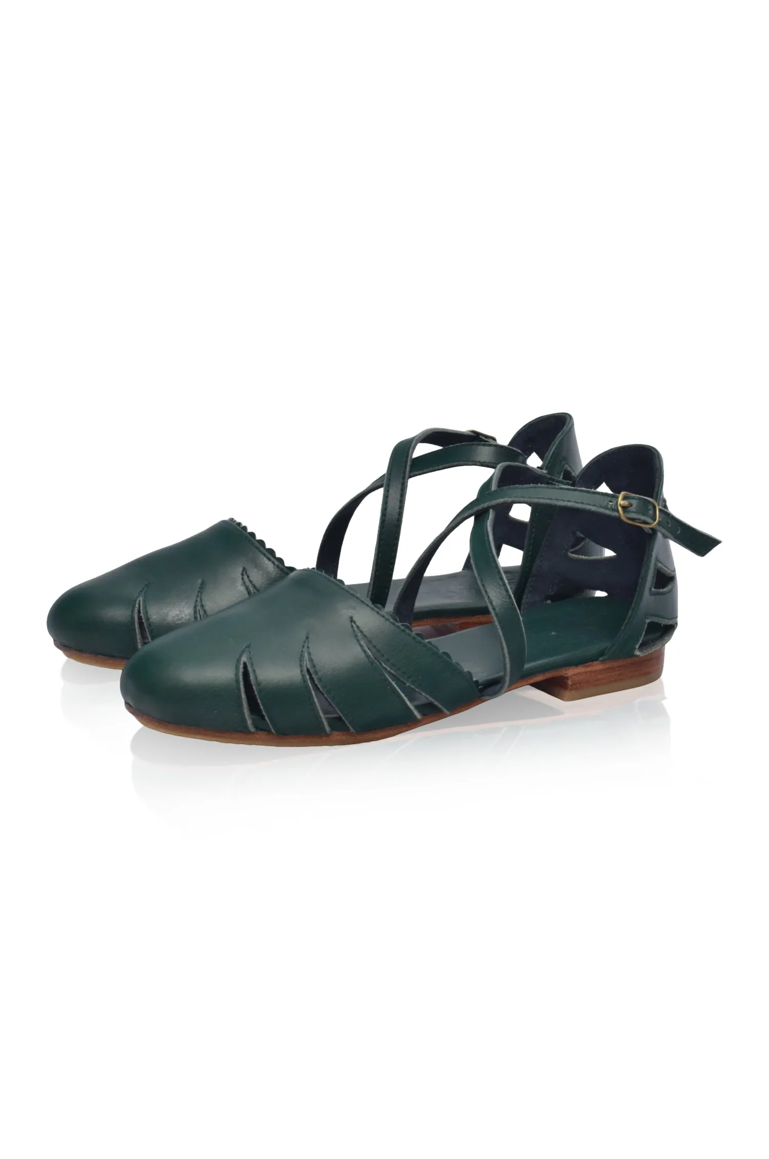 Georgia Cut Out Leather Flats in Emerald