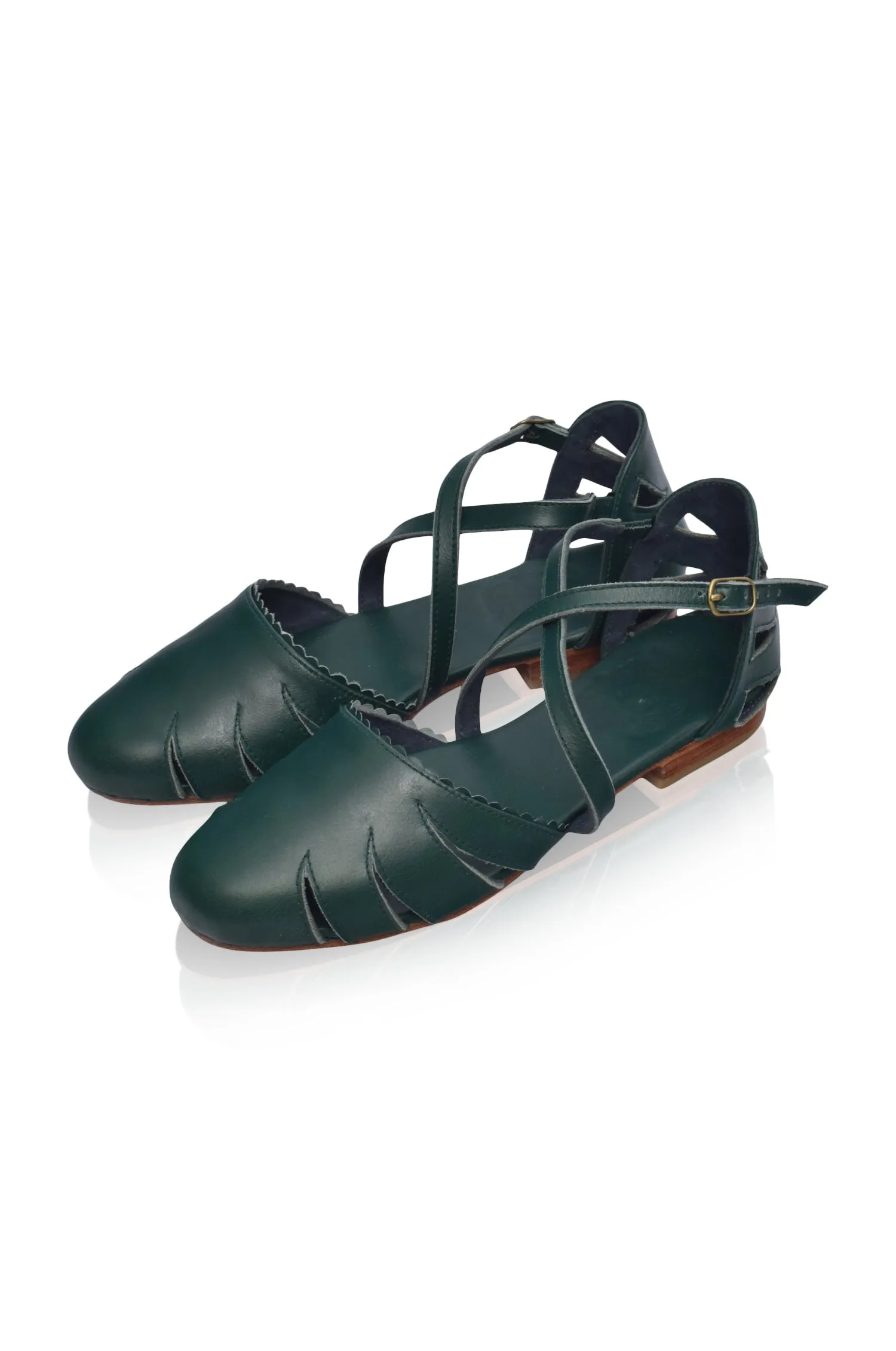 Georgia Cut Out Leather Flats in Emerald