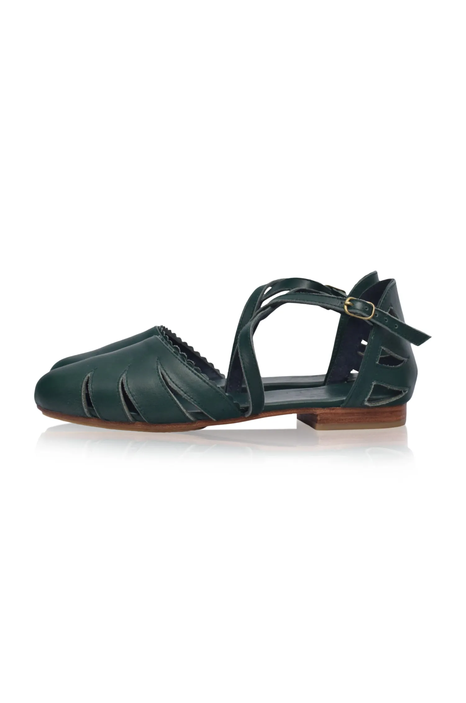 Georgia Cut Out Leather Flats in Emerald