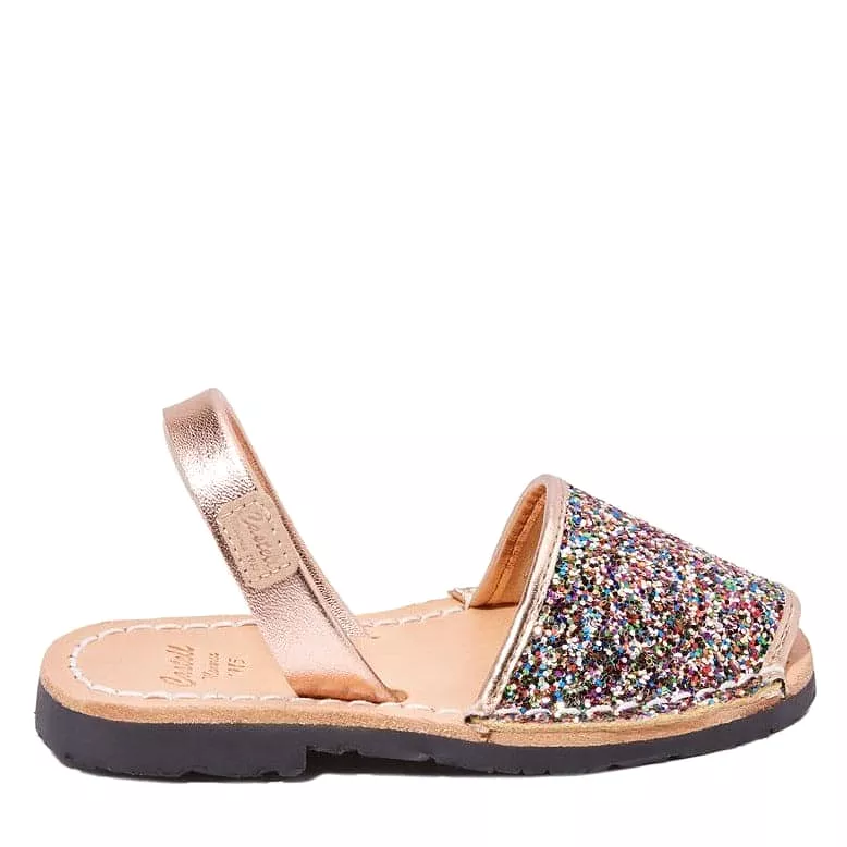 Glittery Leather Menorcan Sandal For Kids - Iker 1097R Glitter