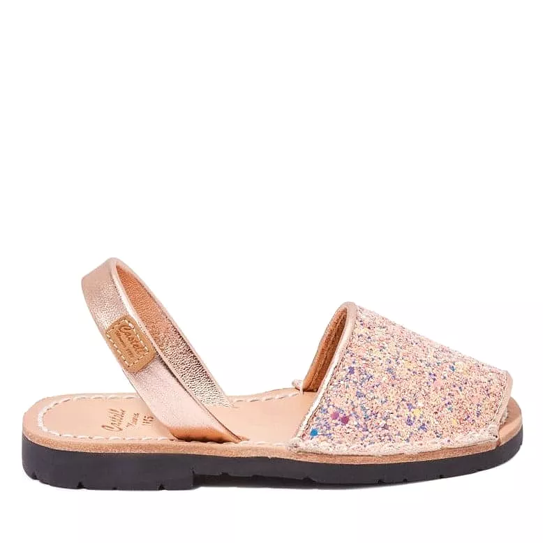 Glittery Leather Menorcan Sandal For Kids - Iker 1097R Glitter