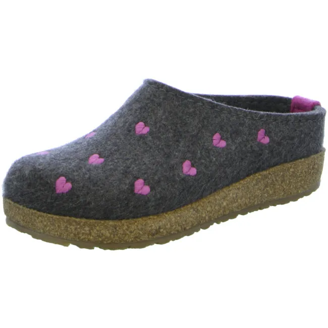 Haflinger Grizzly Cuoricino Slippers Mules Clogs Wool Felt House Shoes Hearts