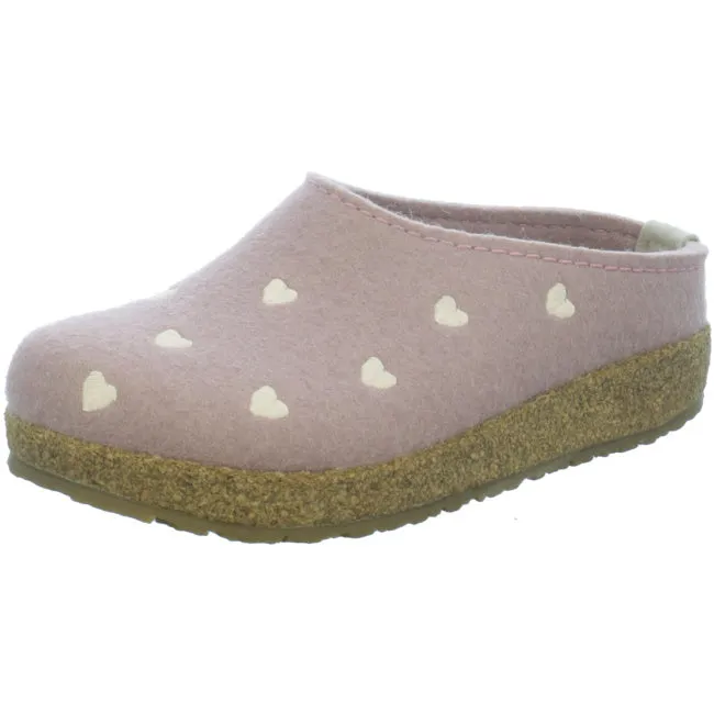 Haflinger Grizzly Cuoricino Slippers Mules Clogs Wool Felt House Shoes Hearts