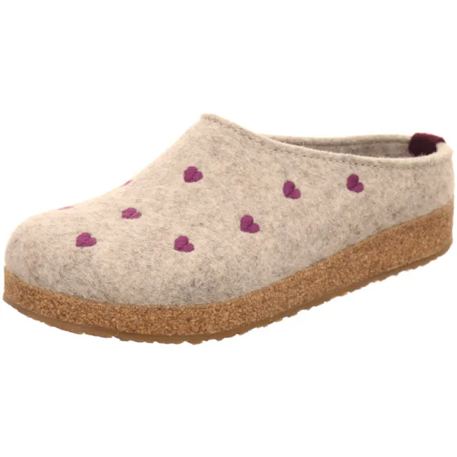 Haflinger Grizzly Cuoricino Slippers Mules Clogs Wool Felt House Shoes Hearts