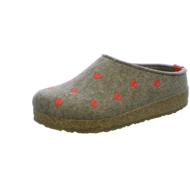 Haflinger Grizzly Cuoricino Slippers Mules Clogs Wool Felt House Shoes Hearts