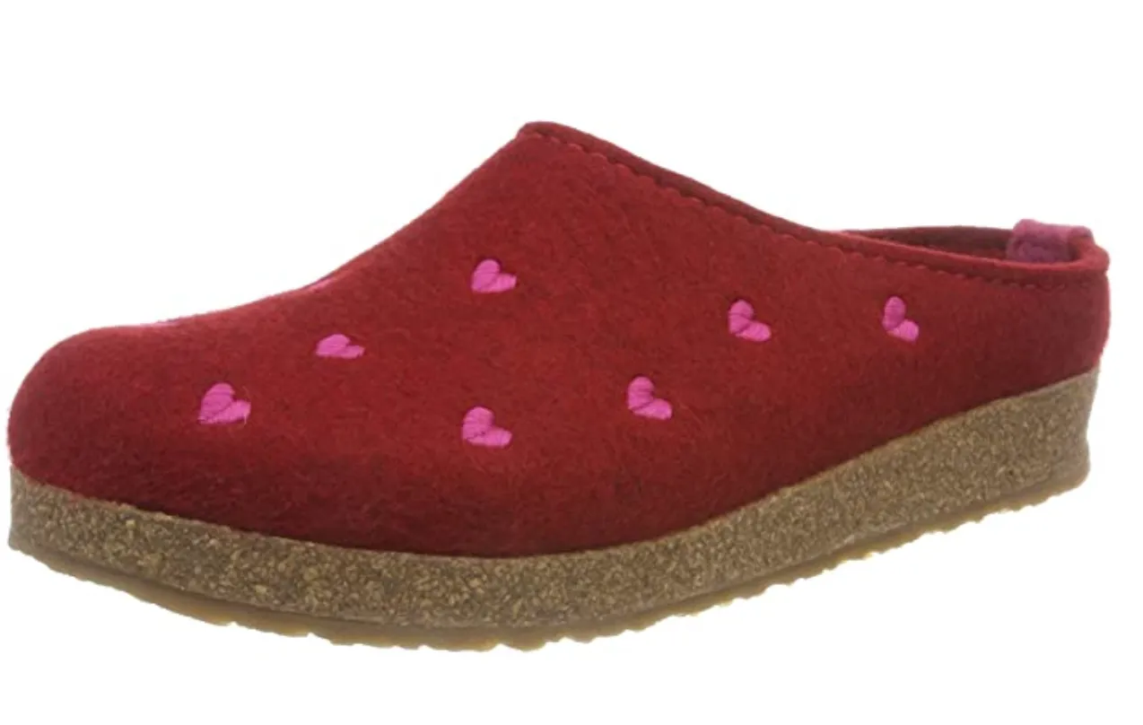 Haflinger Grizzly Cuoricino Slippers Mules Clogs Wool Felt House Shoes Hearts