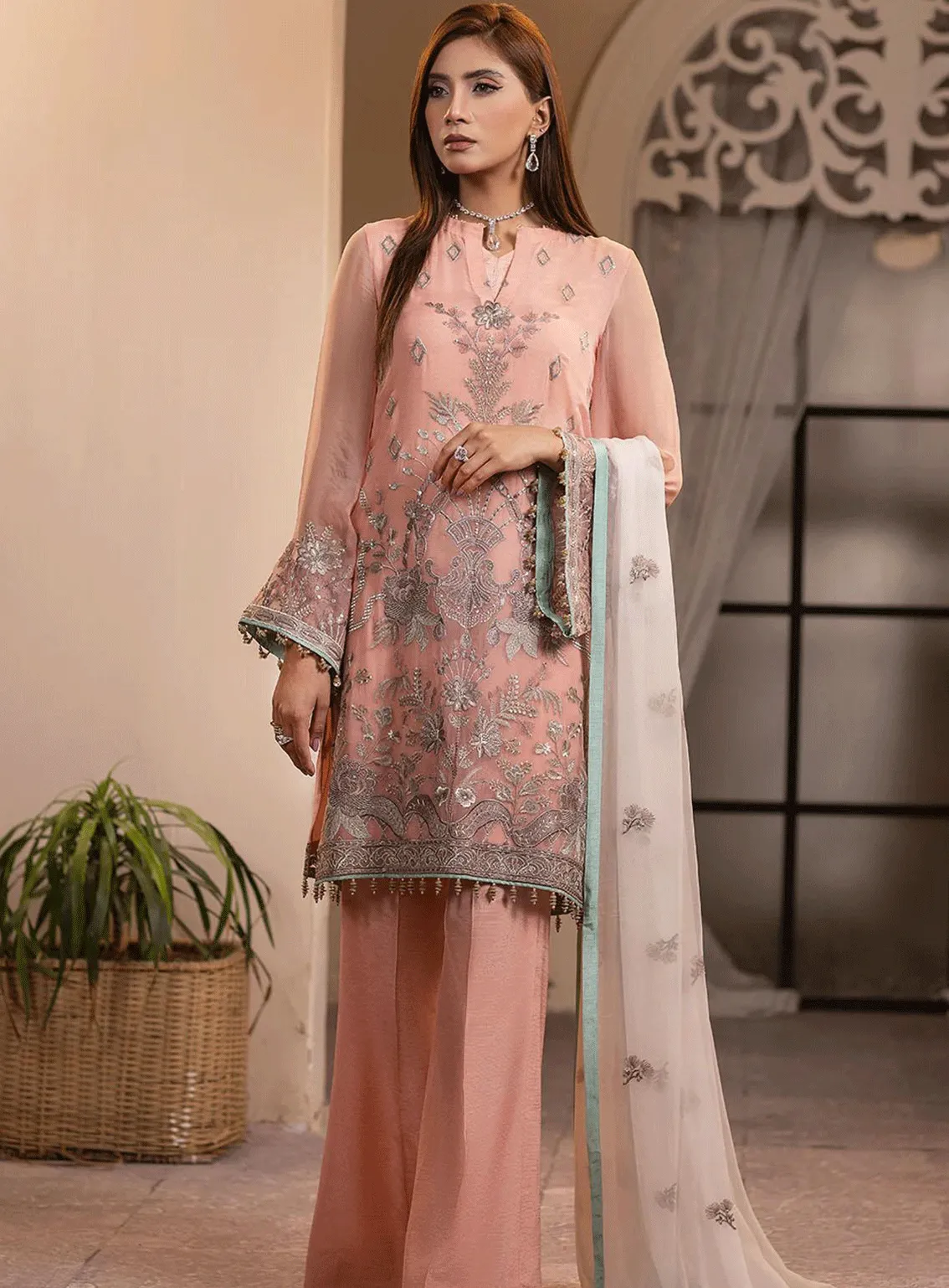 Haya By Kuch Khas Embroidered Chiffon Unstitched 3 Piece Suit - FS23HKK K-1402 OPHELIA