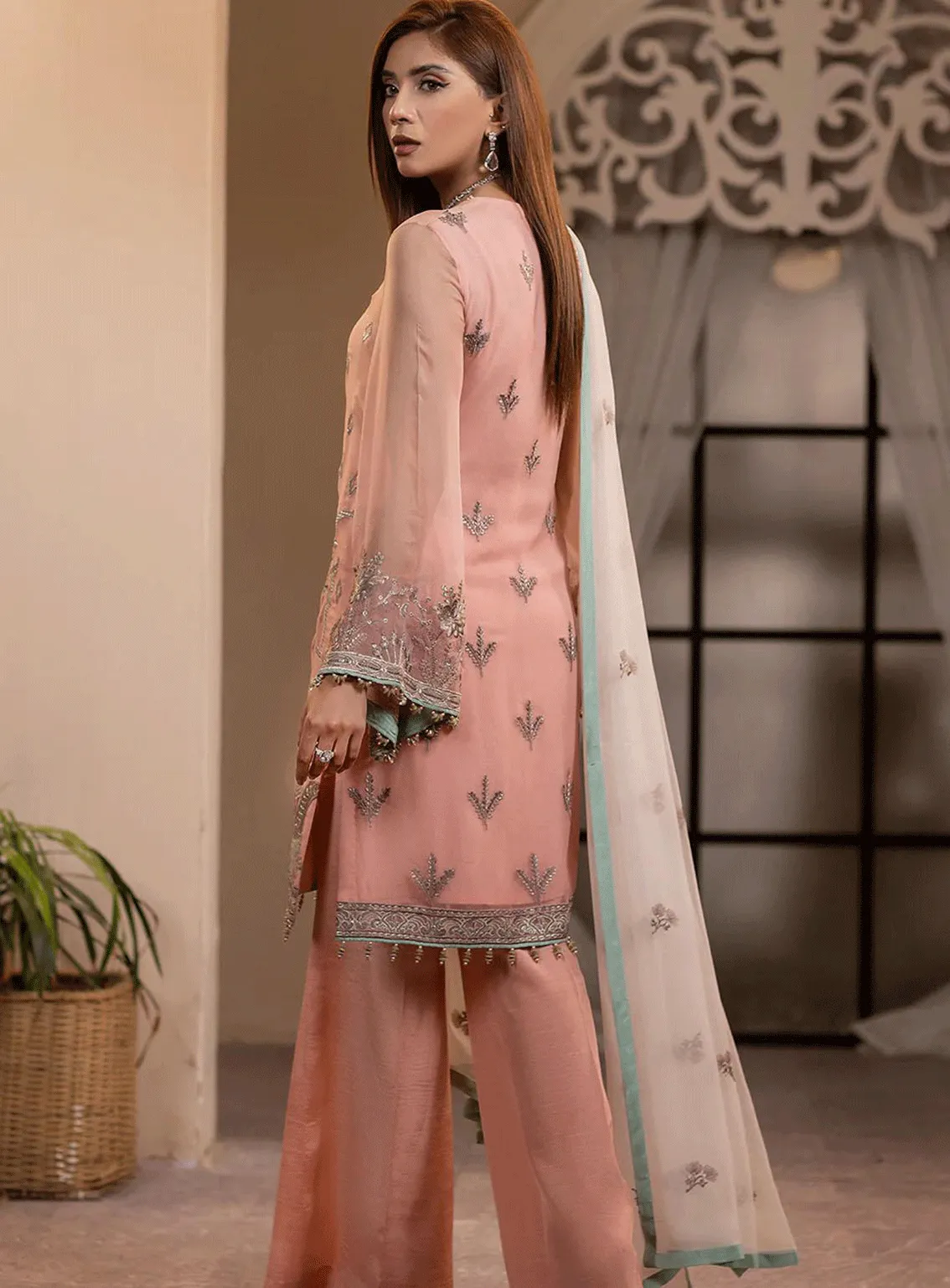 Haya By Kuch Khas Embroidered Chiffon Unstitched 3 Piece Suit - FS23HKK K-1402 OPHELIA