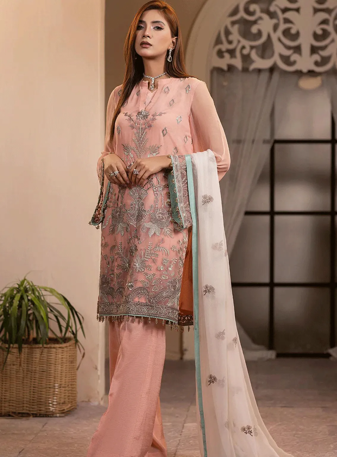 Haya By Kuch Khas Embroidered Chiffon Unstitched 3 Piece Suit - FS23HKK K-1402 OPHELIA