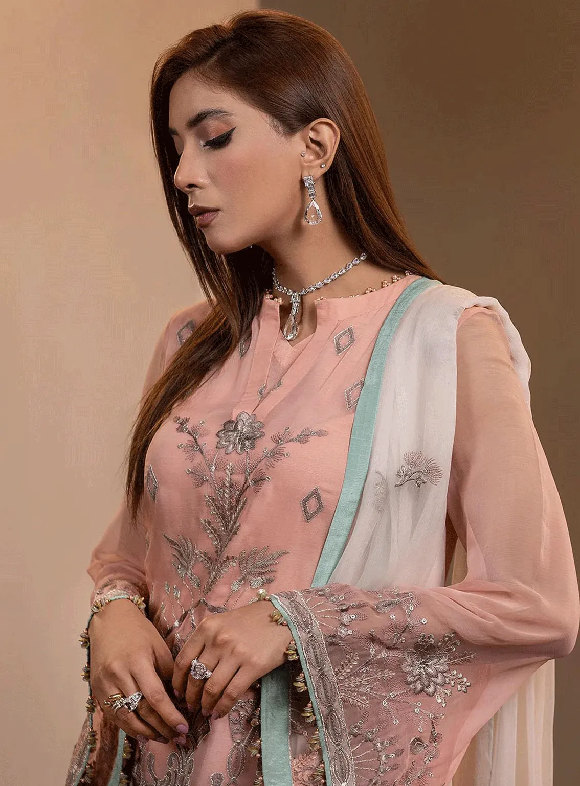 Haya By Kuch Khas Embroidered Chiffon Unstitched 3 Piece Suit - FS23HKK K-1402 OPHELIA