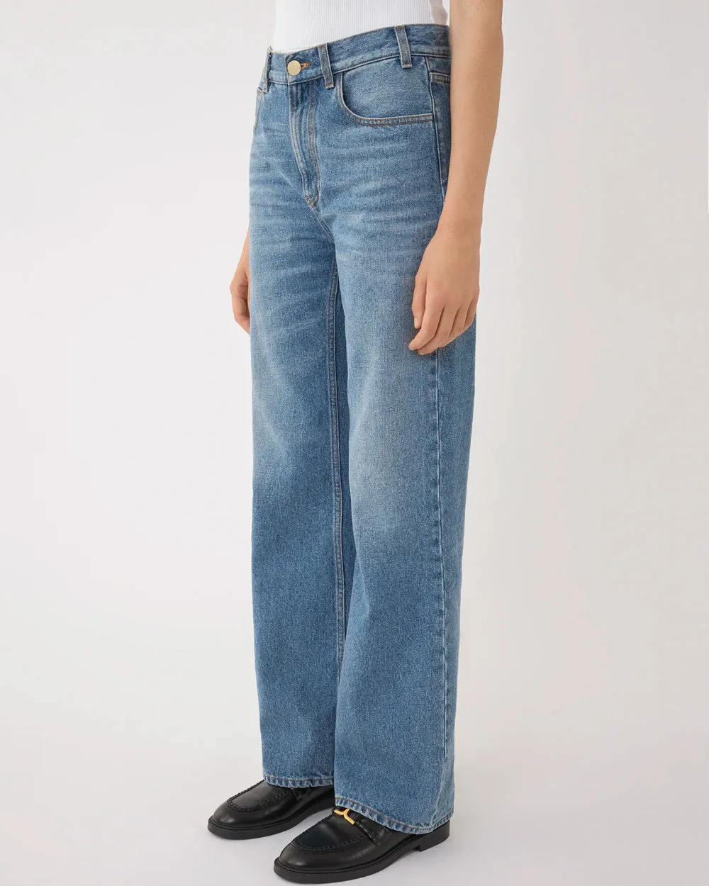 High Rise Wide Leg Boyfriend Jean in Foggy Blue