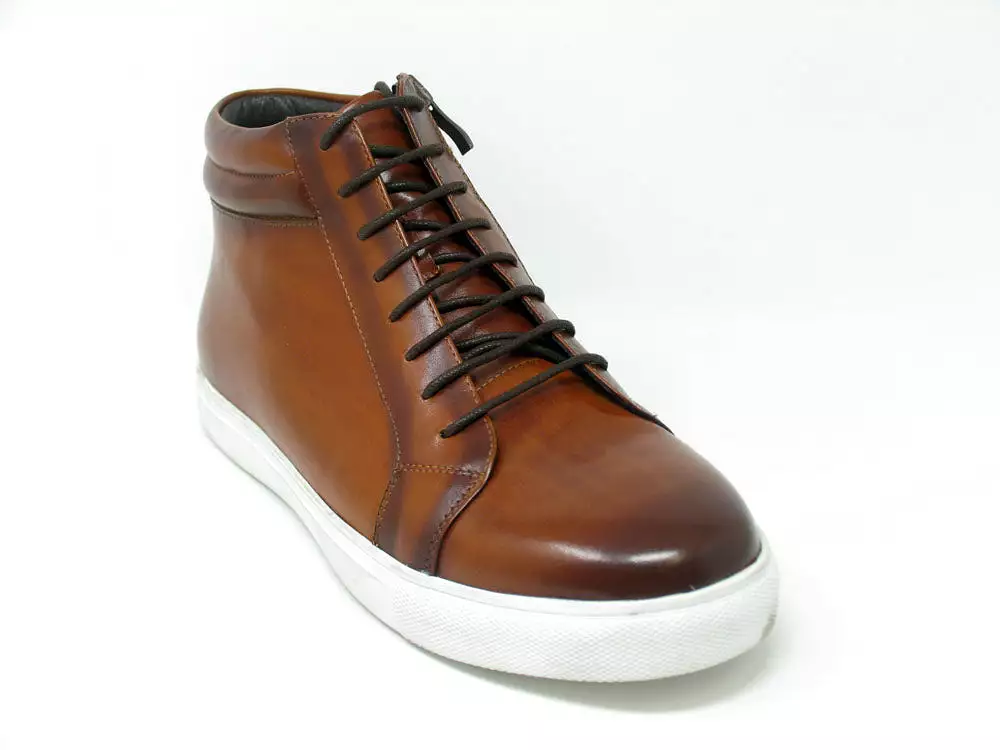 High Top Side Zipper Leather Sneaker