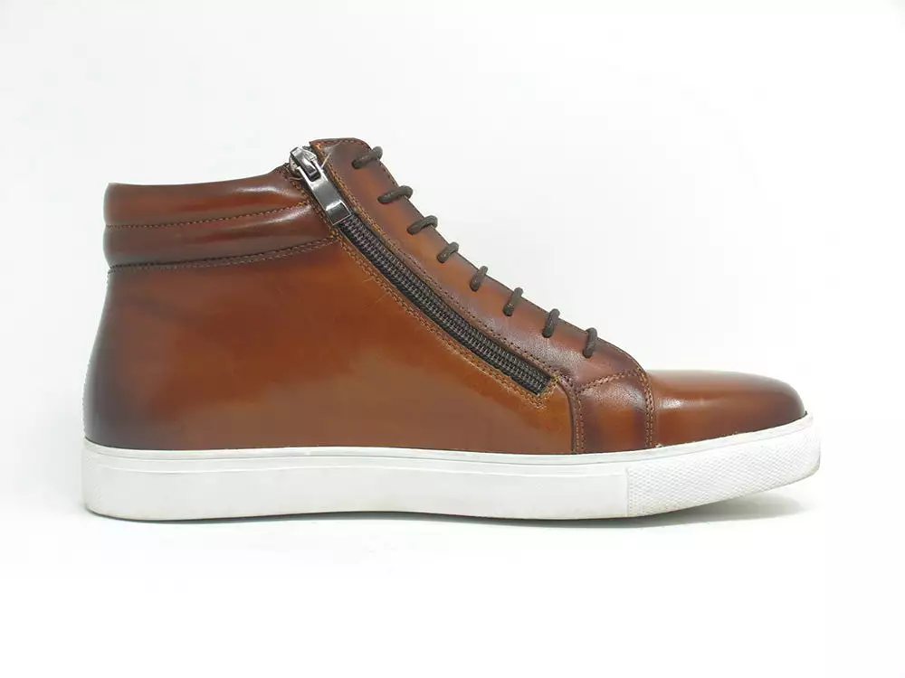 High Top Side Zipper Leather Sneaker