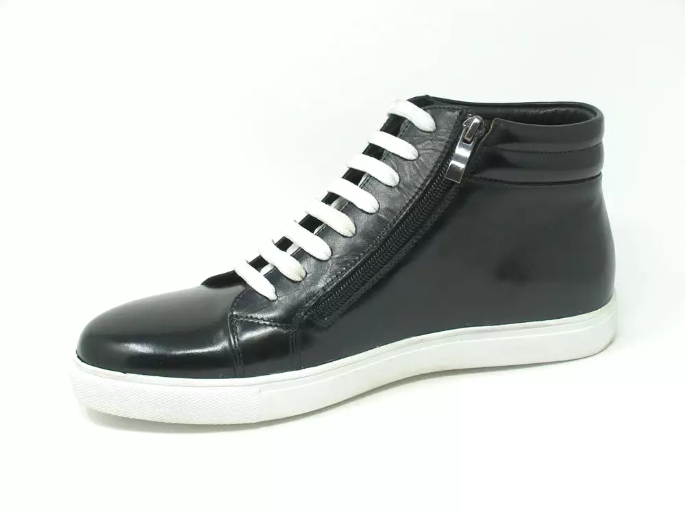 High Top Side Zipper Leather Sneaker