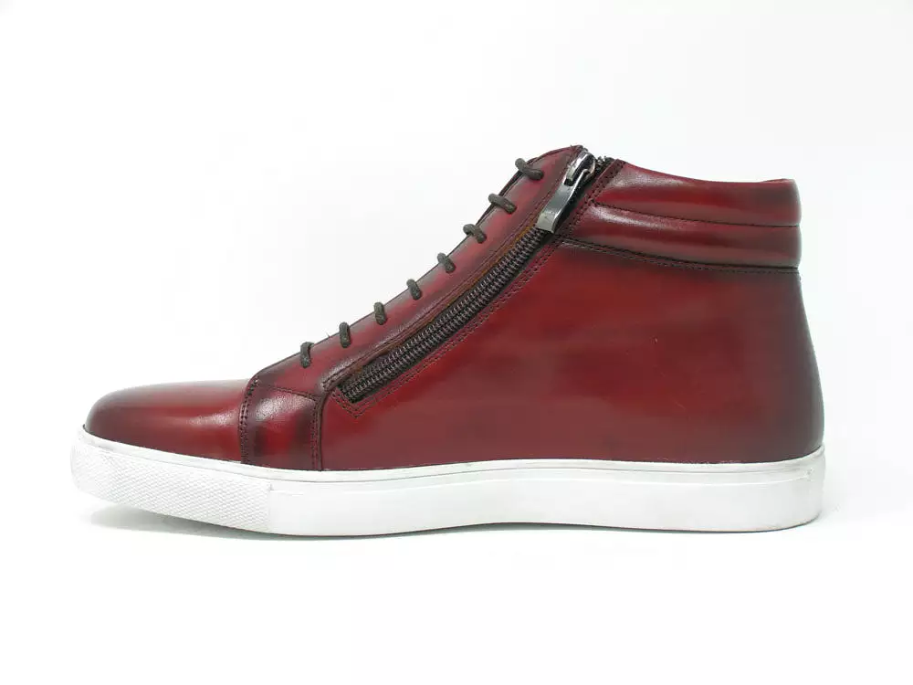 High Top Side Zipper Leather Sneaker