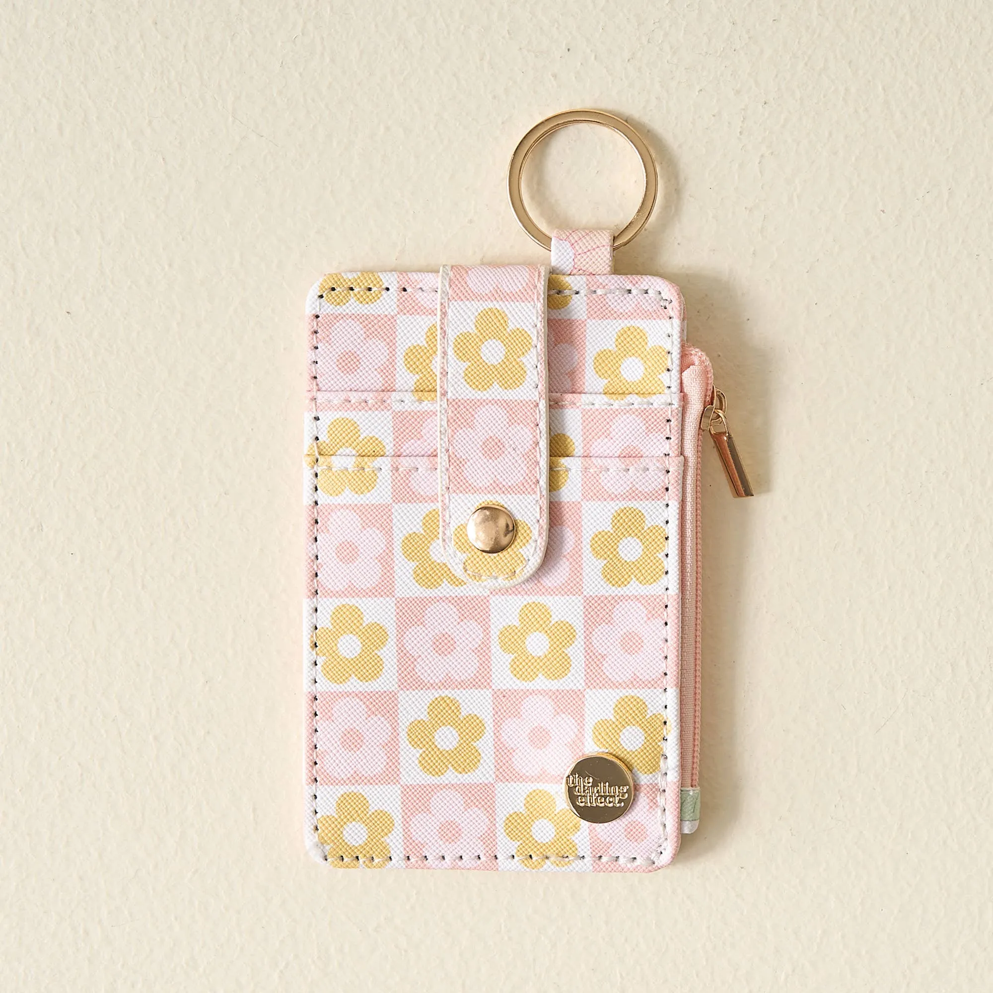 Keychain Wallet- Flower Check Peach