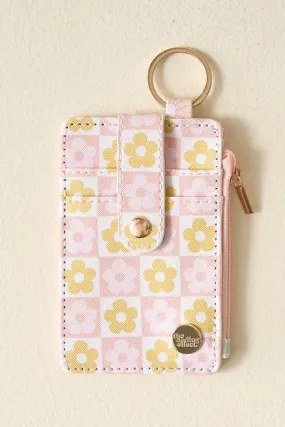 Keychain Wallet- Flower Check Peach