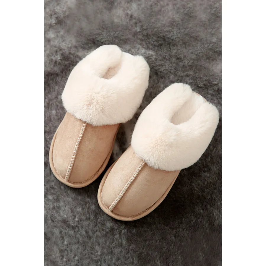 Khaki Cut and Sew Faux Suede Plush Lined Slippers