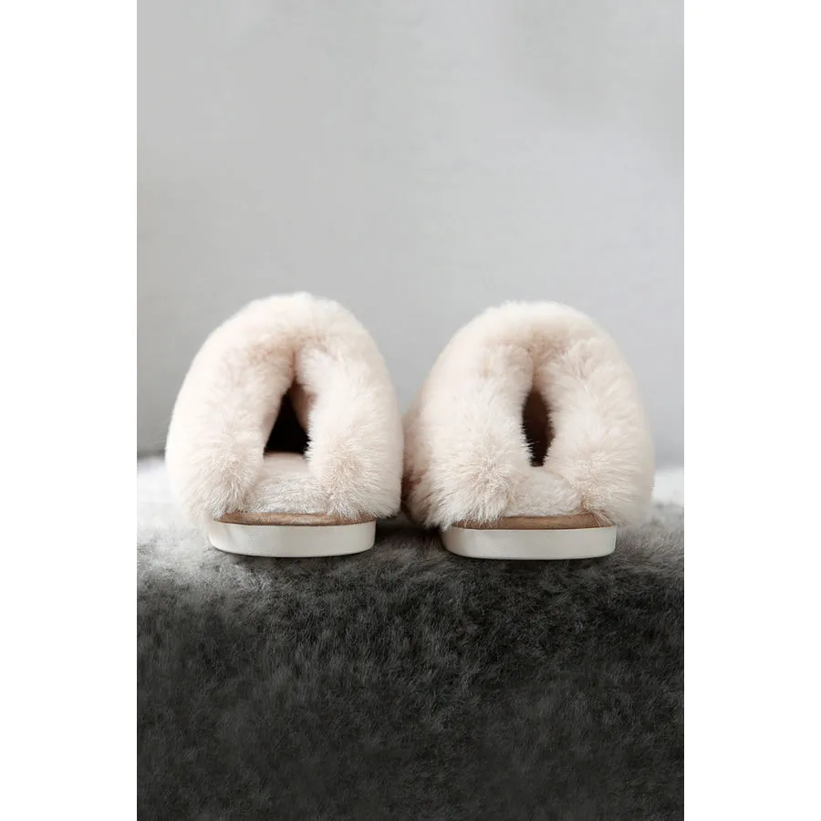 Khaki Cut and Sew Faux Suede Plush Lined Slippers