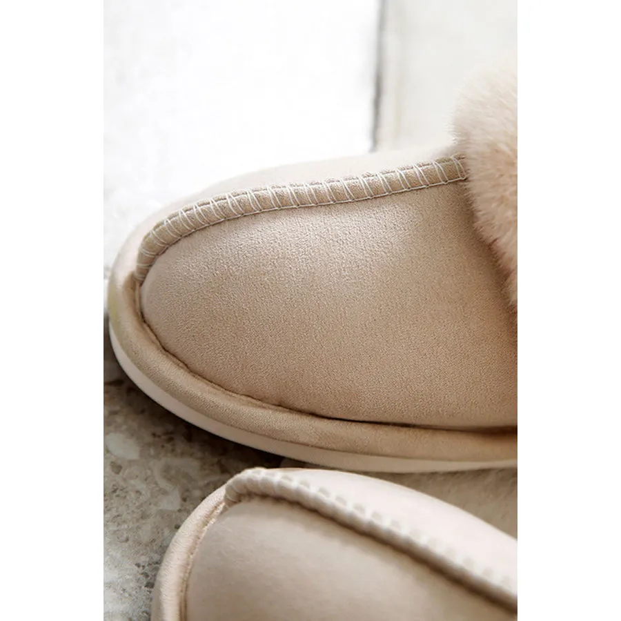 Khaki Cut and Sew Faux Suede Plush Lined Slippers