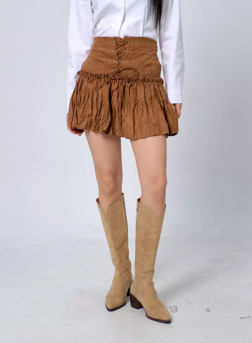 Lace-Up Frill Mini Skirt BJ331