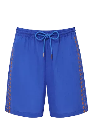 Leah Women's Organic Cotton Embroidered Shorts | Sapphire Blue