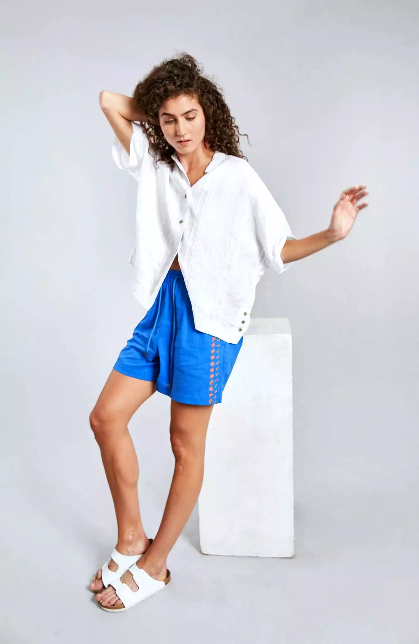 Leah Women's Organic Cotton Embroidered Shorts | Sapphire Blue