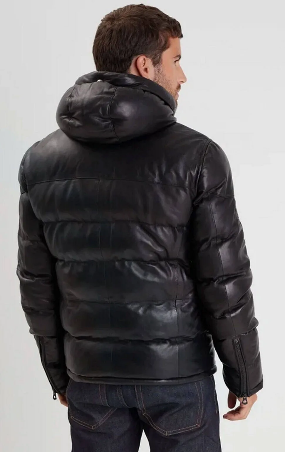 Men's black leather down jacket 102450