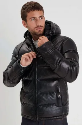 Men's black leather down jacket 102450