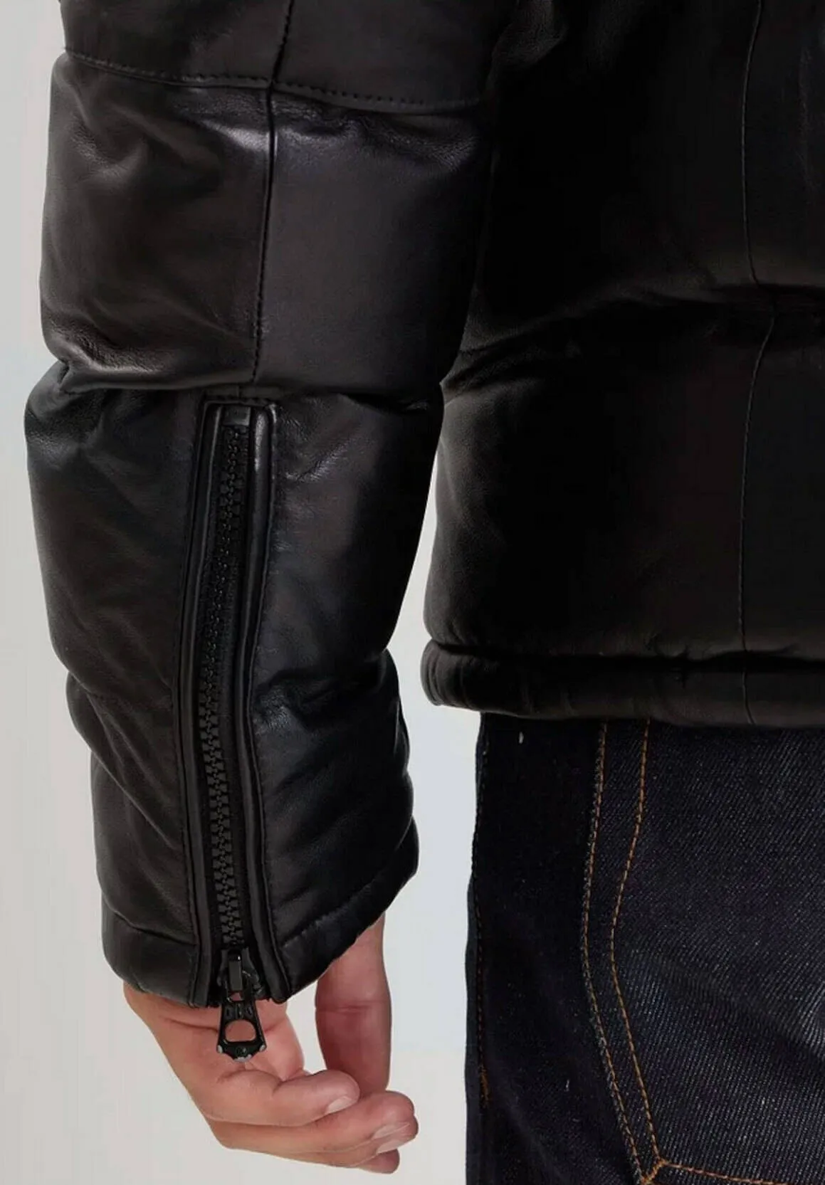 Men's black leather down jacket 102450