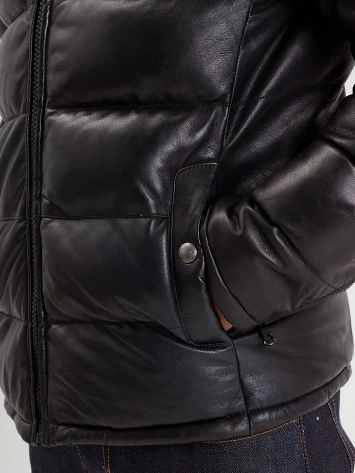 Men's black leather down jacket 102450