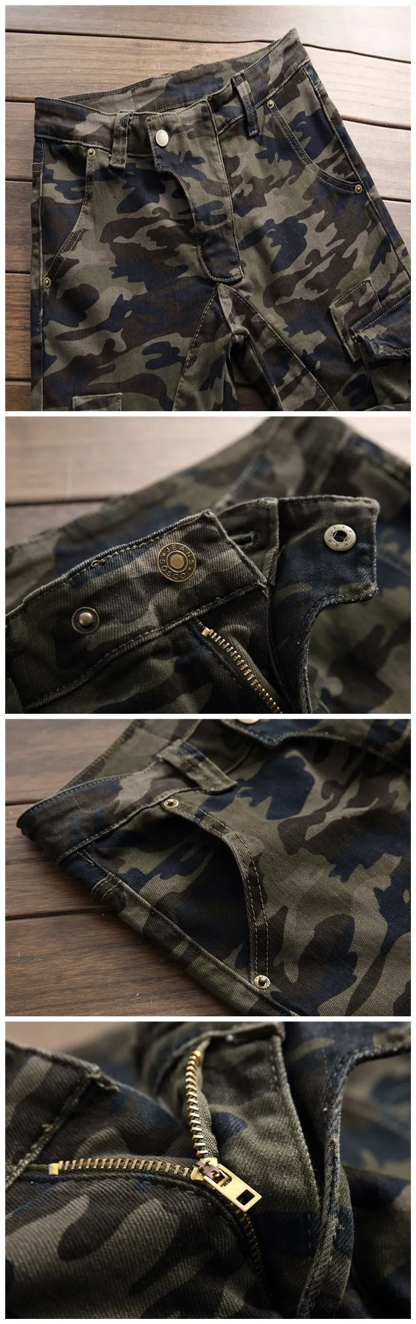 Men's Camouflage Military Style Tight Multi-pocket Denim Skinny Jeans Pants