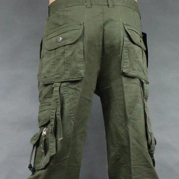 Men's Cotton Casual Multi Pocket Loose Straight Full-Length Cargo Pants