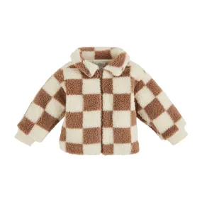 Mudpie Tan Check Sherpa Toddler Jacket