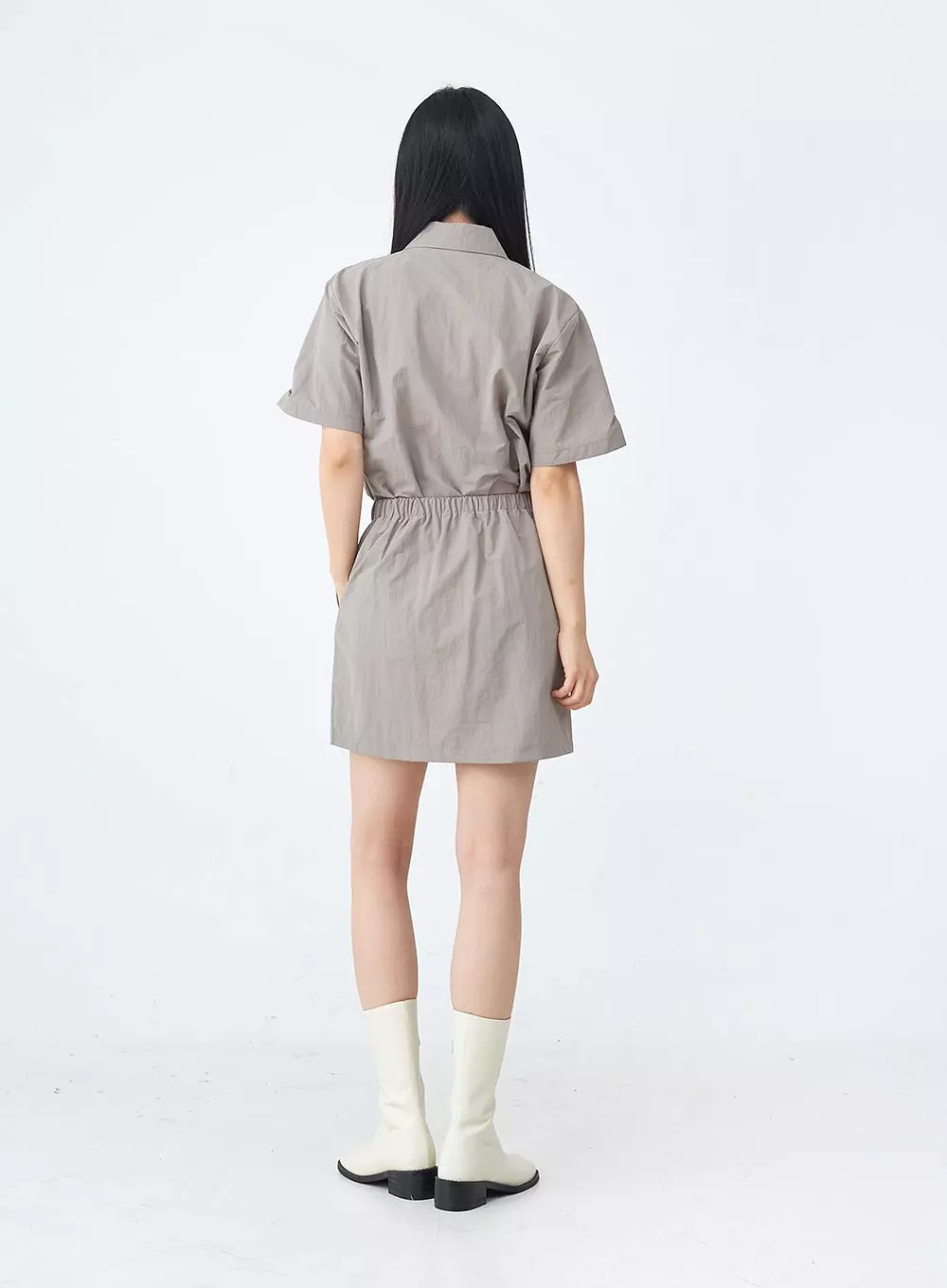 Nylon Set-up Skirt with Fake Pocket UU1407