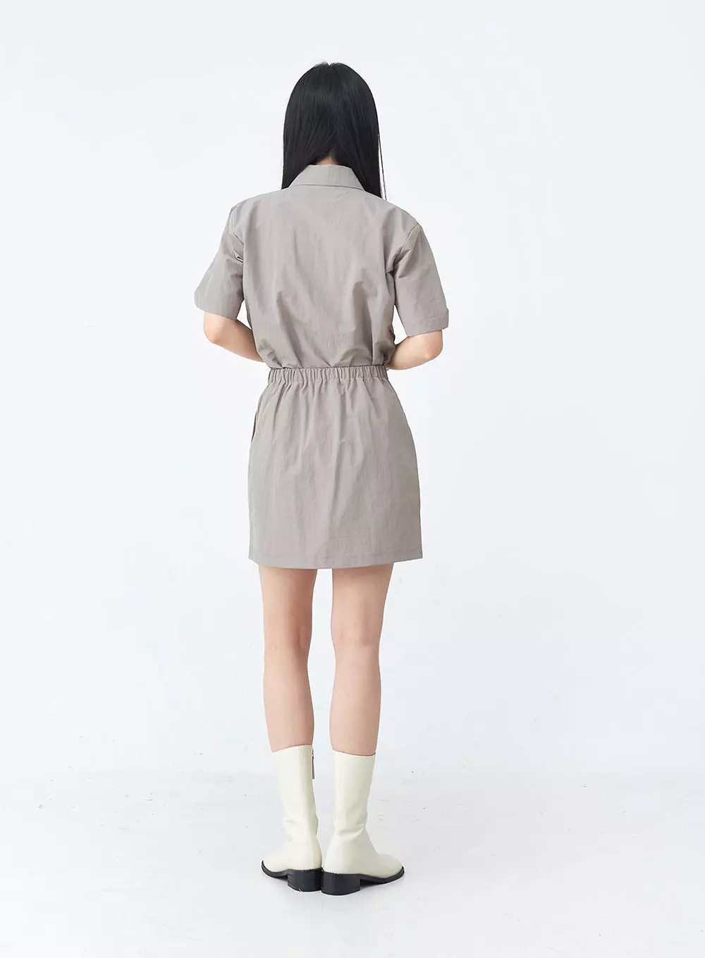 Nylon Set-up Skirt with Fake Pocket UU1407