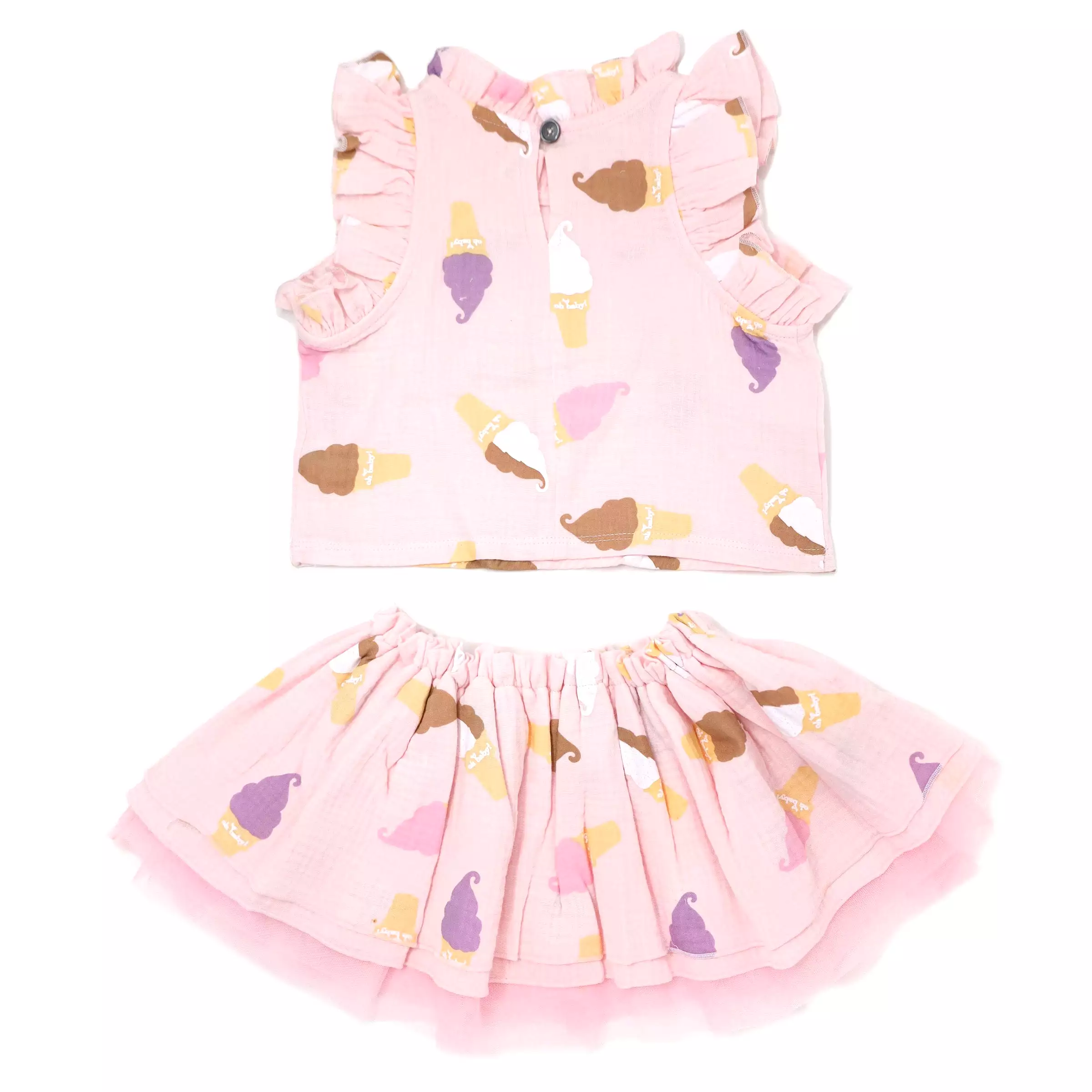 oh baby! Gauze Lola Top & Tutu Skirt Set - Soft Serve Ice Cream Print - Pale Pink