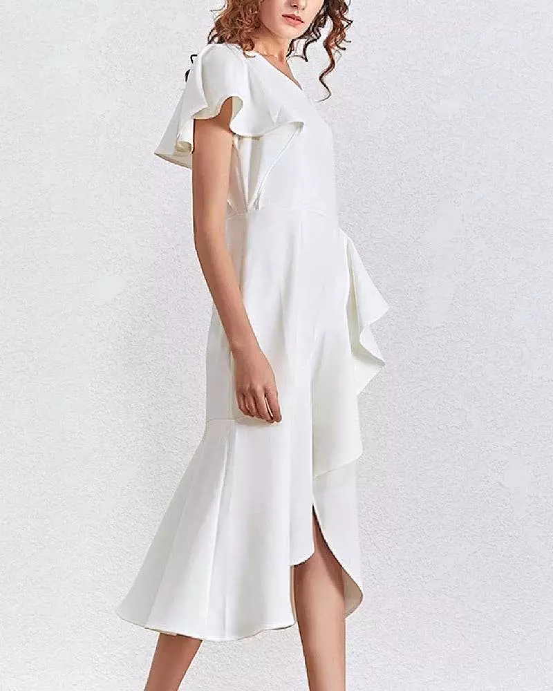 One Shoulder Ruffle Midi Dress